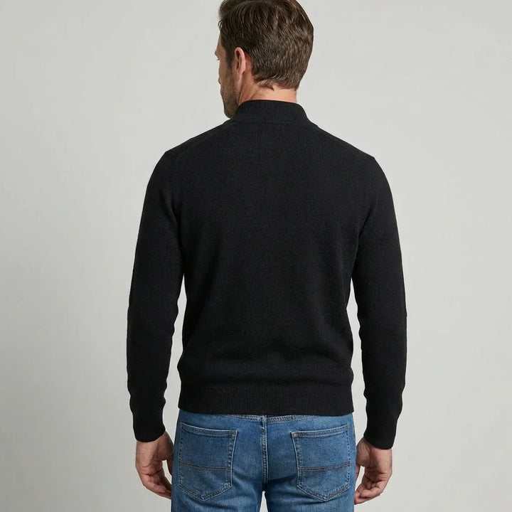Stijlvolle heren V-hals trui met korte rits. Zachte lente pullover, ideaal voor casual herenmode.