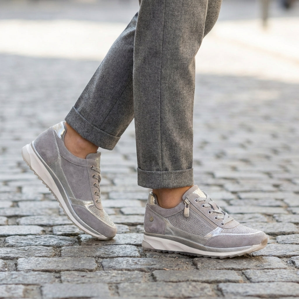 Groene orthopedische dames wandelschoenen met zijrits voor optimaal comfort en stevige ondersteuning.