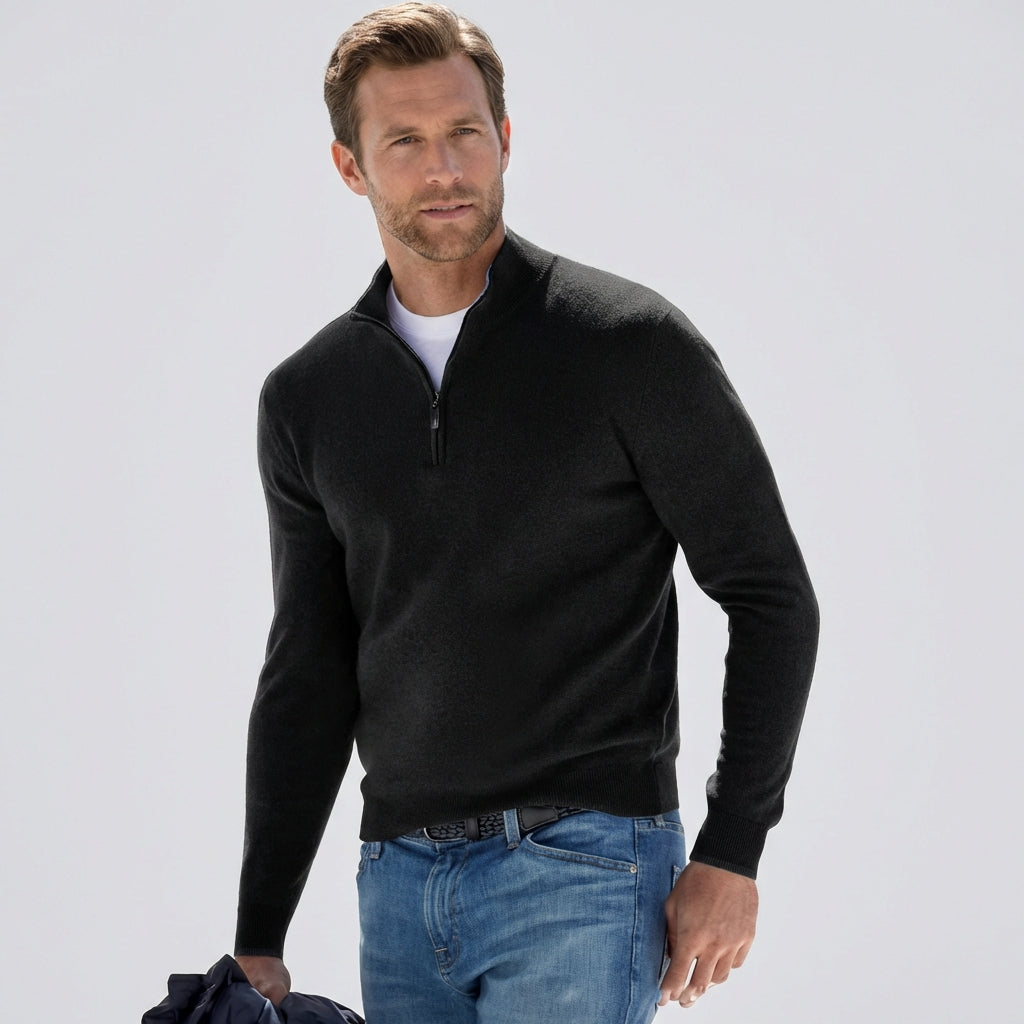 Heren V-hals pullover met rits, casual comfortabele trui voor elk seizoen. Elegante regular fit.