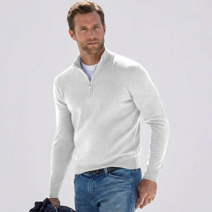 Heren V-hals trui met praktische rits. Comfortabele pullover voor casual en elegante herenmode.