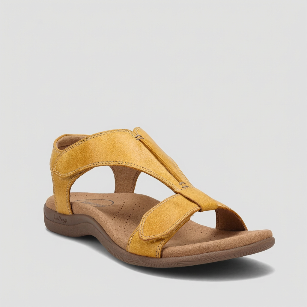 Vrolijke gele Lori zomer sandalen voor dames; comfortabel en perfect voor dagelijks gebruik.