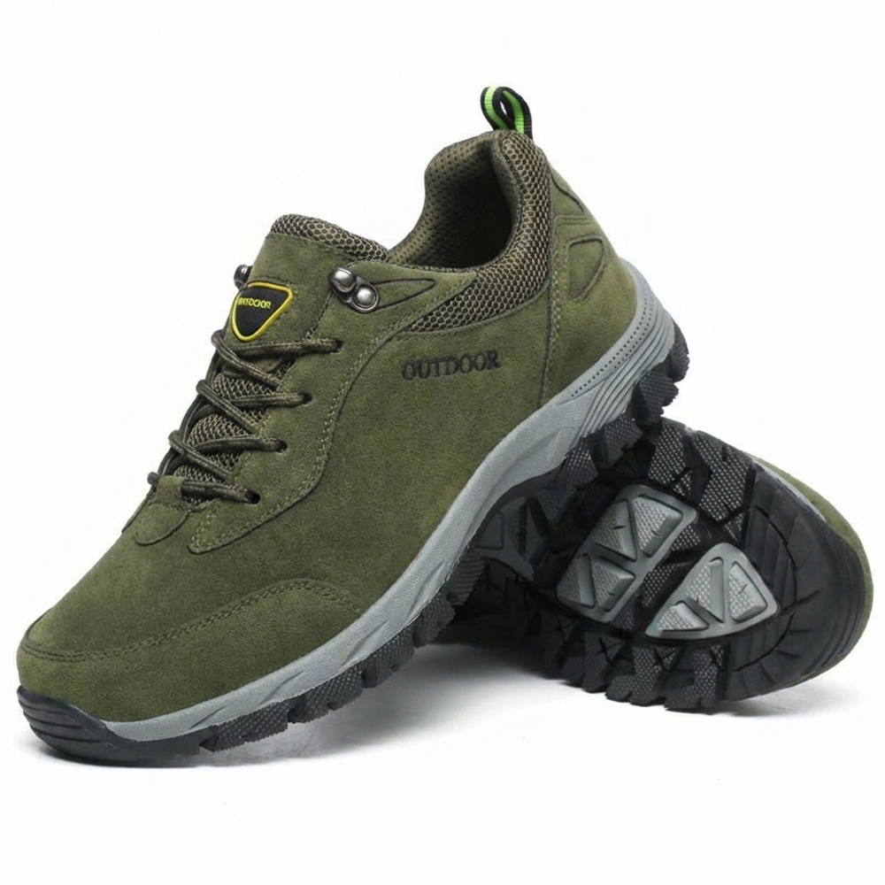 Bruine heren comfortschoenen met orthopedische voetondersteuning, ideaal voor lange wandelingen en outdoor activiteiten.