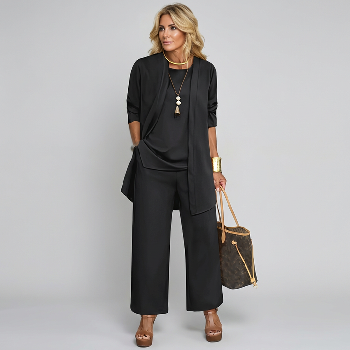 Dames elegante driedelige broekpak set, ideaal voor comfortabele en stijlvolle outfits.