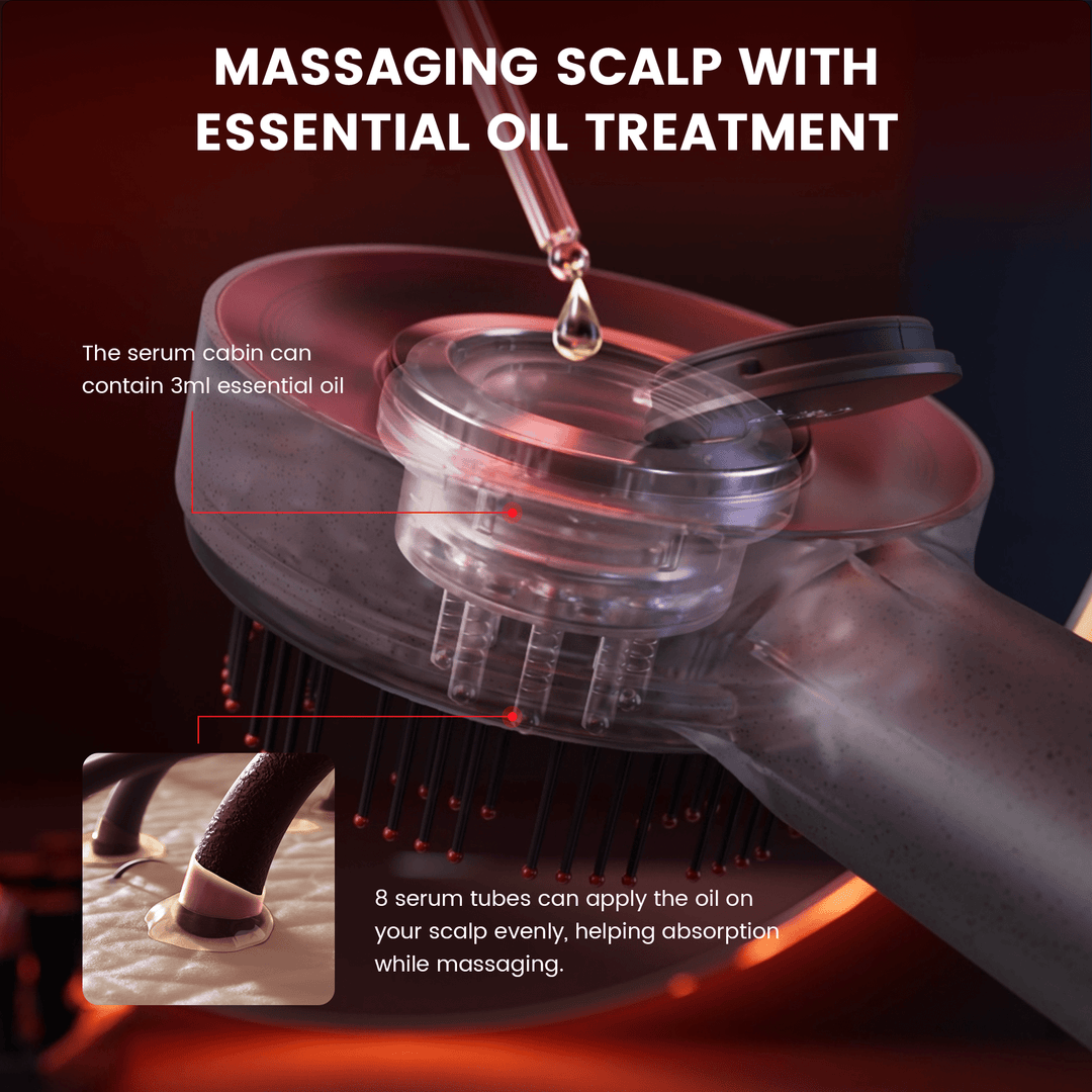 "Hoofdhuid massager borstel met rode lichttherapie, stressverlichtend voor gezonder haar, compacte groene borstelkop"