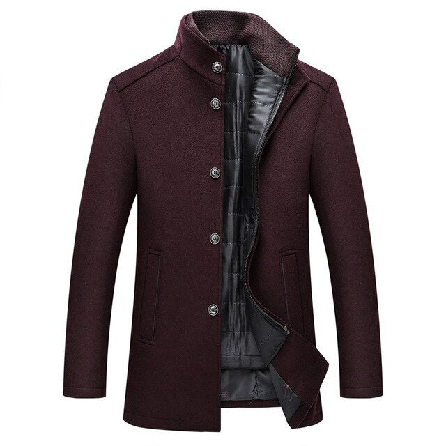 Heren enkele-breasted dikke overjas, elegant voor zakelijk of casual gebruik. Ideale warme winterjas of herfstmantel.