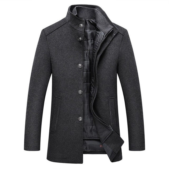 Klassieke heren overjas, enkele-breasted model. Veelzijdige dikke jas, geschikt als herfst- of winterkleding.