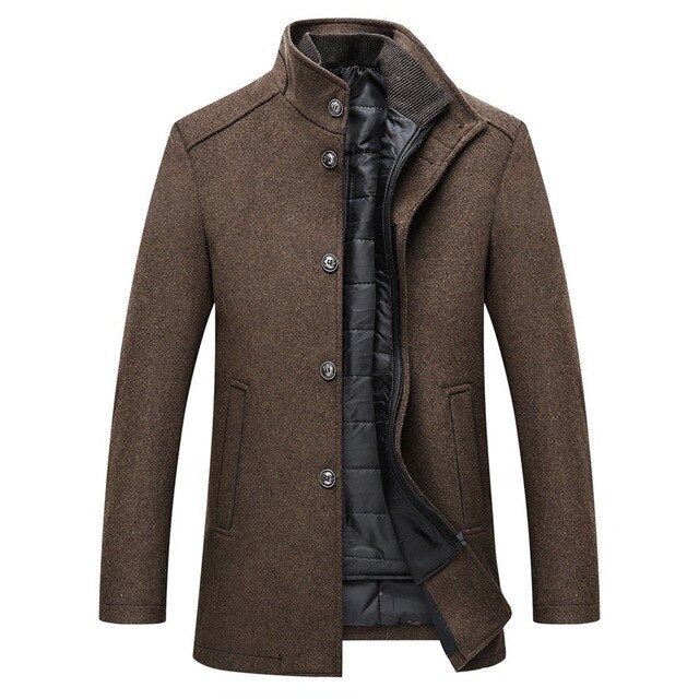 Warme heren winterjas: stijlvolle enkele-breasted mantel. Perfecte dikke bovenkleding voor koude dagen.