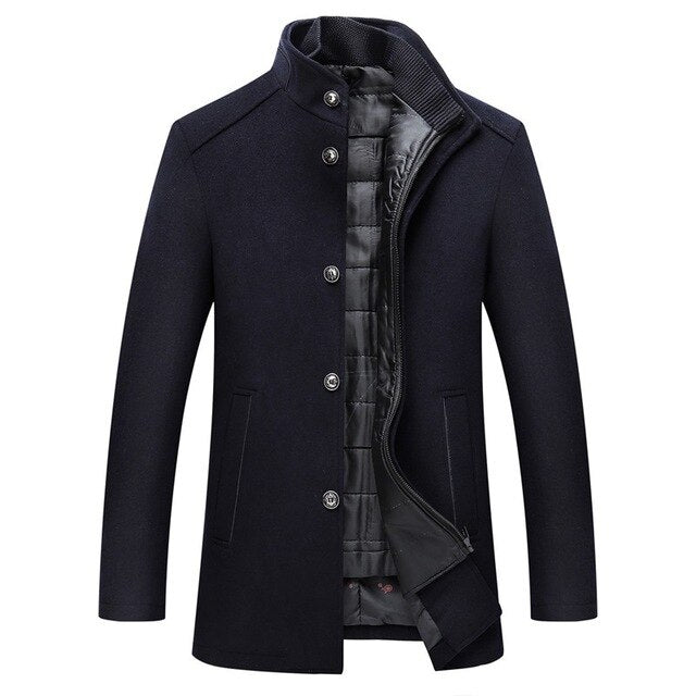 Dikke enkele-breasted heren overjas voor optimale warmte. Elegante mantel, ideaal voor zakelijke of casual outfits.