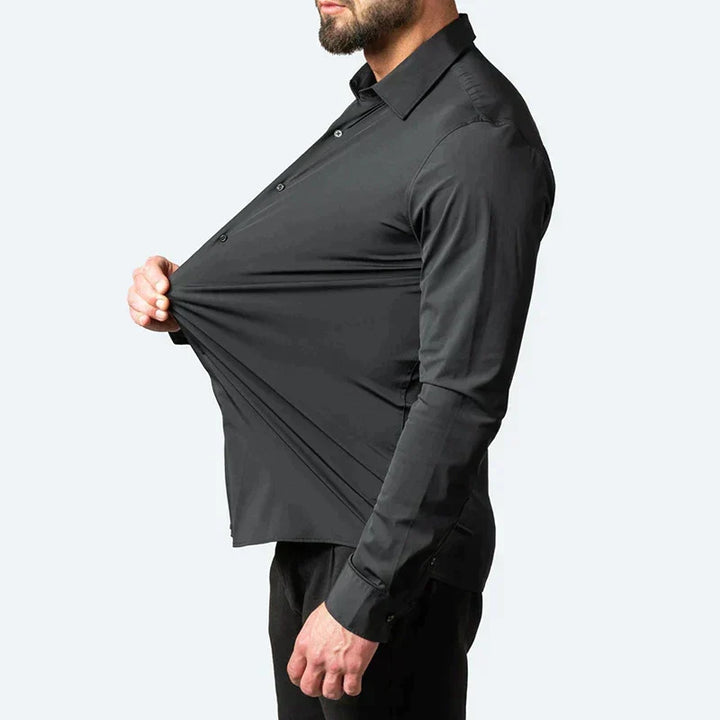 Heren stretch overhemd met lange mouw voor een moderne en comfortabele zakelijke of casual stijl.