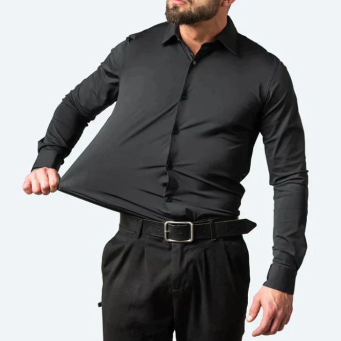 Comfortabel stretch heren overhemd met lange mouwen, ideaal voor een smart casual en stijlvolle uitstraling.