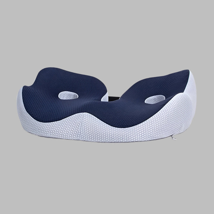 Blauw ergonomisch traagschuim zitkussen met uitsparingen