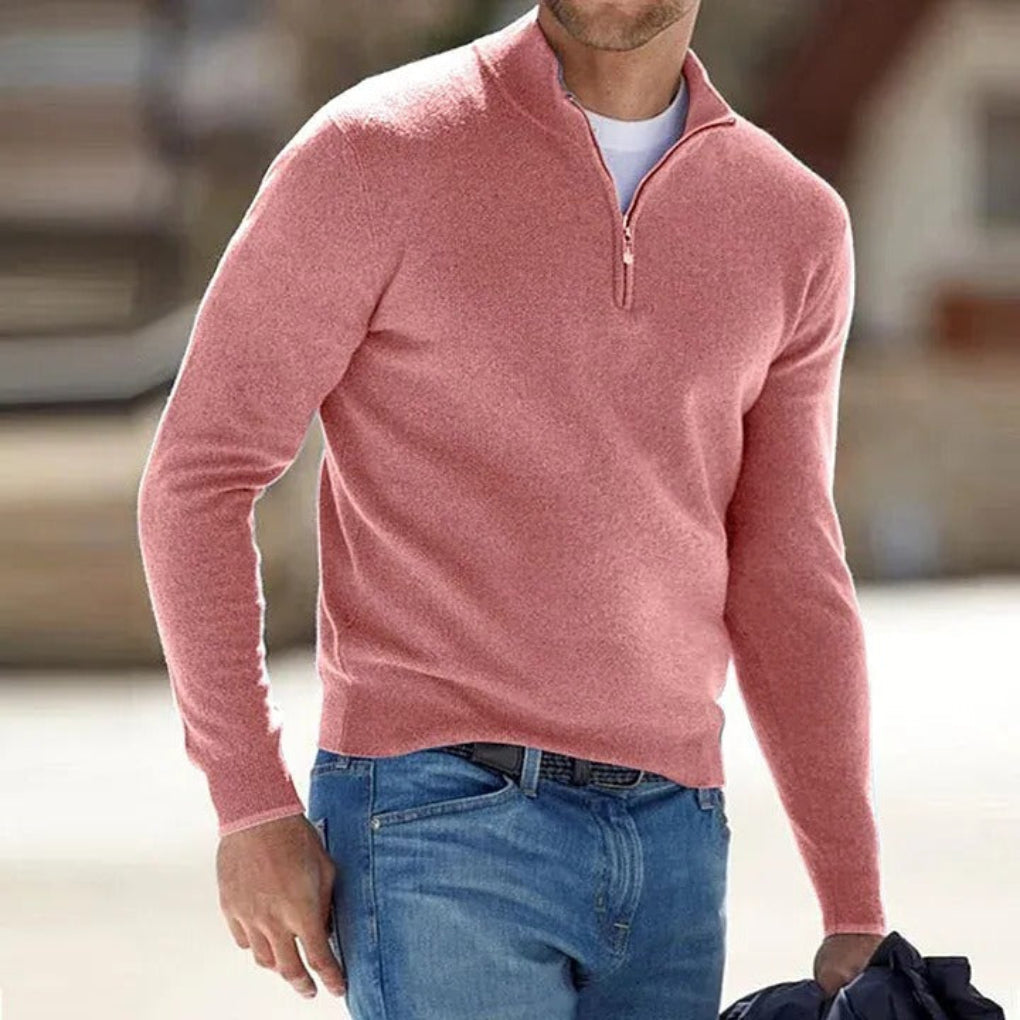 Stijlvolle herentrui met rits van zacht polyester, perfect voor casual comfort en dagelijkse mode. Comfortabele gebreide pullover.