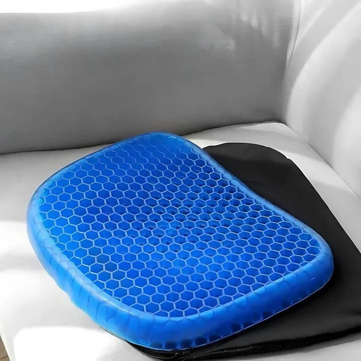 Orthopedisch gel zitkussen met honingraatstructuur voor effectieve rugpijn verlichting en comfort.