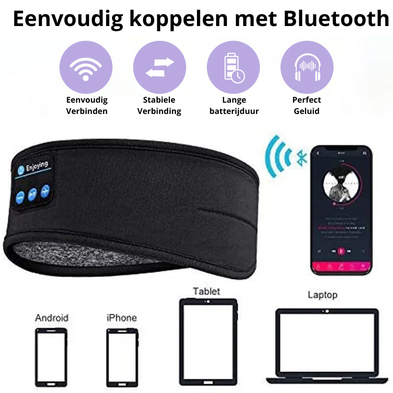 Comfortabele unisex bluetooth slaap koptelefoon; perfect als oogmasker voor een diepe nachtrust.