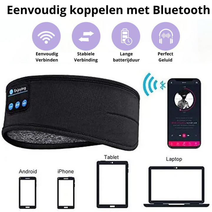 Comfortabele unisex bluetooth slaap koptelefoon; perfect als oogmasker voor een diepe nachtrust.