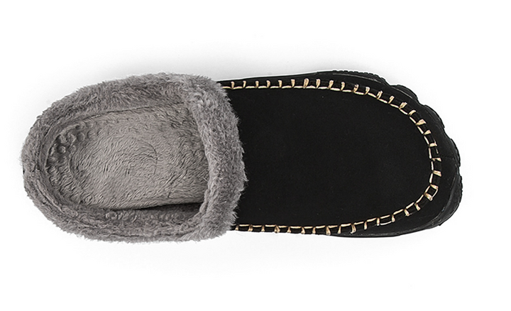 Luxe sloffen materiaal: Zachte luxe heren sloffen met premium voering en antislip zool voor warme voeten thuis.