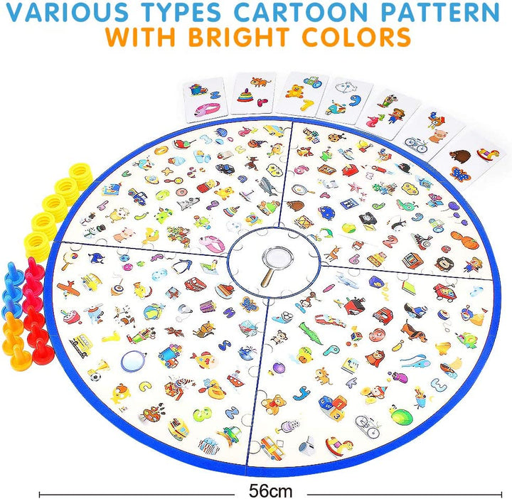 "Interactief educatief puzzelspel voor kinderen, kleurrijk bord met kaarten en ringen, ontwikkelt speurvaardigheden en creati