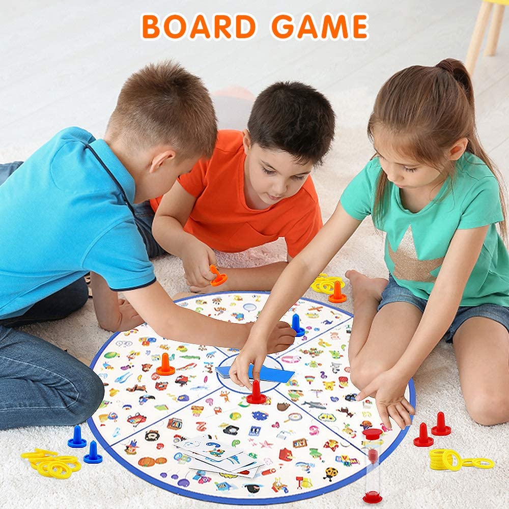 "Interactief educatief puzzelspel voor kinderen, kleurrijk bord met kaarten en ringen, ontwikkelt speurvaardigheden en creati