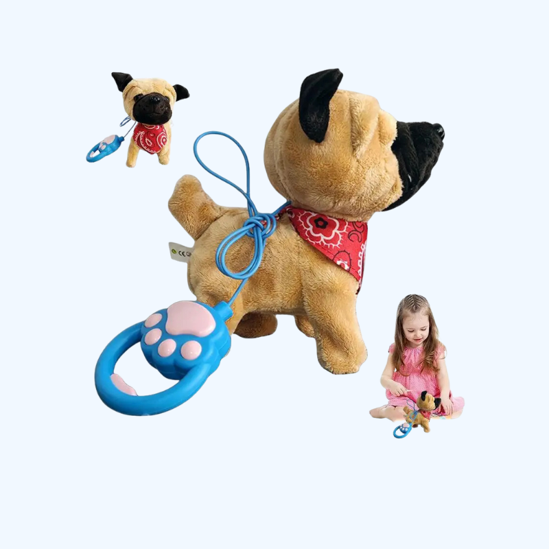 "Interactieve pluchen puppy beige-bruin, elektronisch speelgoedhond met afstandsbediening en riem, kinderspeelgoed."