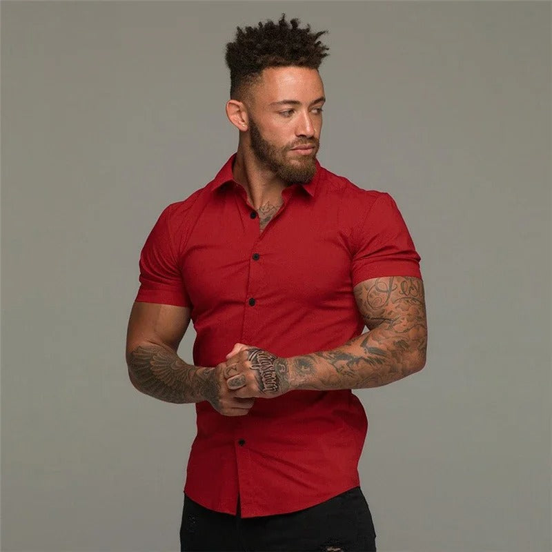 Stijlvol lichtgewicht heren overhemd met korte mouwen, perfect voor zakelijke lente- en zomeroutfits.