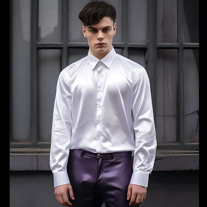 Elegant glanzend dress shirt voor heren, perfect voor herfst en winter, verkrijgbaar in meerdere tinten.