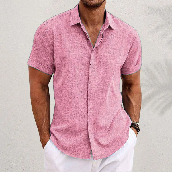 Trendy heren overhemd korte mouw, casual button-down stijl, perfect voor zomerse mannenmode.