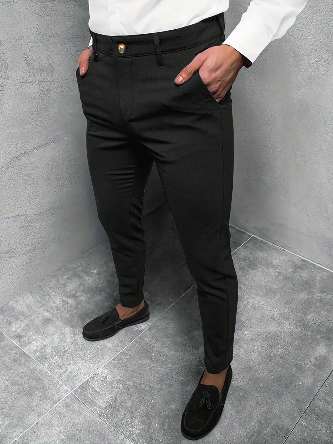 Heren effen casual zakelijke broek Jasper met rechte pijpen in detailweergave