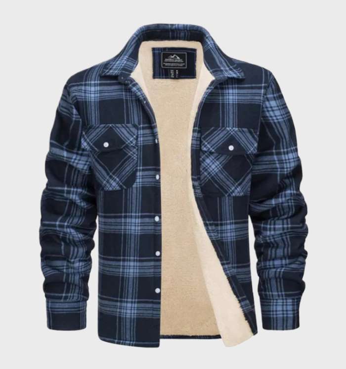 Close-up van het geruite patroon en de textuur van het overshirt