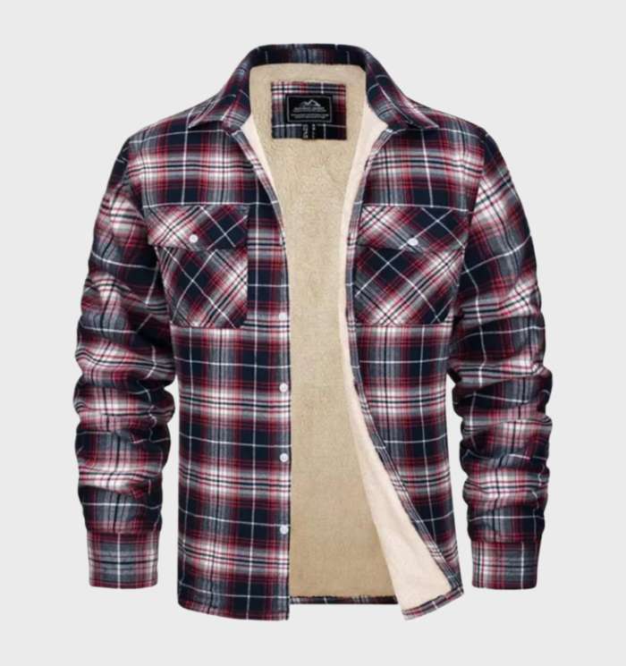 Man draagt comfortabel heren overshirt in herfstlandschap