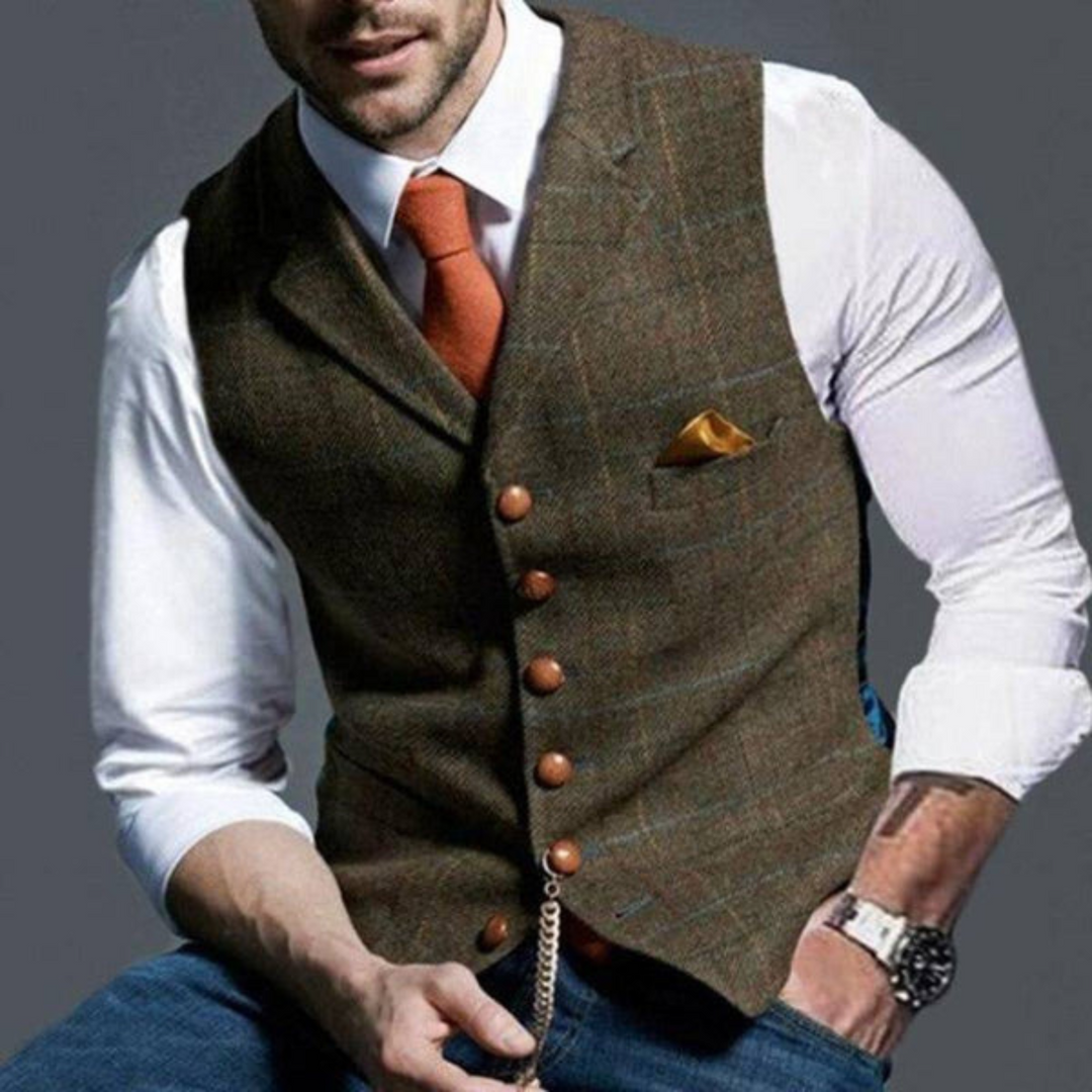 Heren gilet met knoopsluiting en stijlvol ruitpatroon, perfect voor formele of casual outfits.