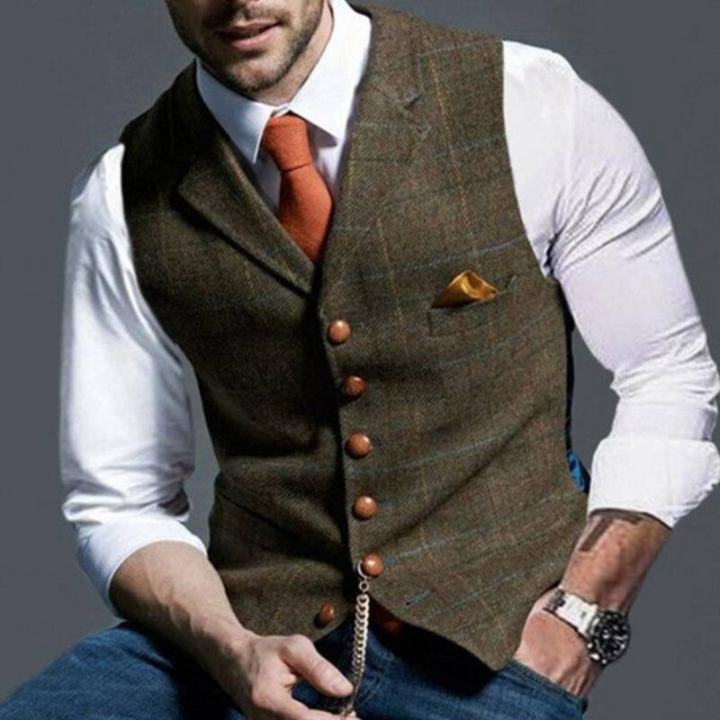 Heren gilet met knoopsluiting en stijlvol ruitpatroon, perfect voor formele of casual outfits.