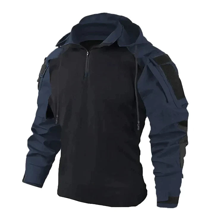 Donkergroene heren pullover hoodie Jasper, tactische stijl, comfortabel en casual voor herfst/winter.