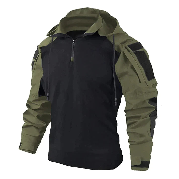 Comfortabele grijze heren pullover hoodie Jasper, tactische stijl, perfect voor casual herfstmode.