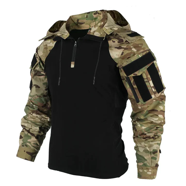 Donkerblauwe heren hoodie Jasper, tactische en comfortabele pullover, essentieel voor wintermode.