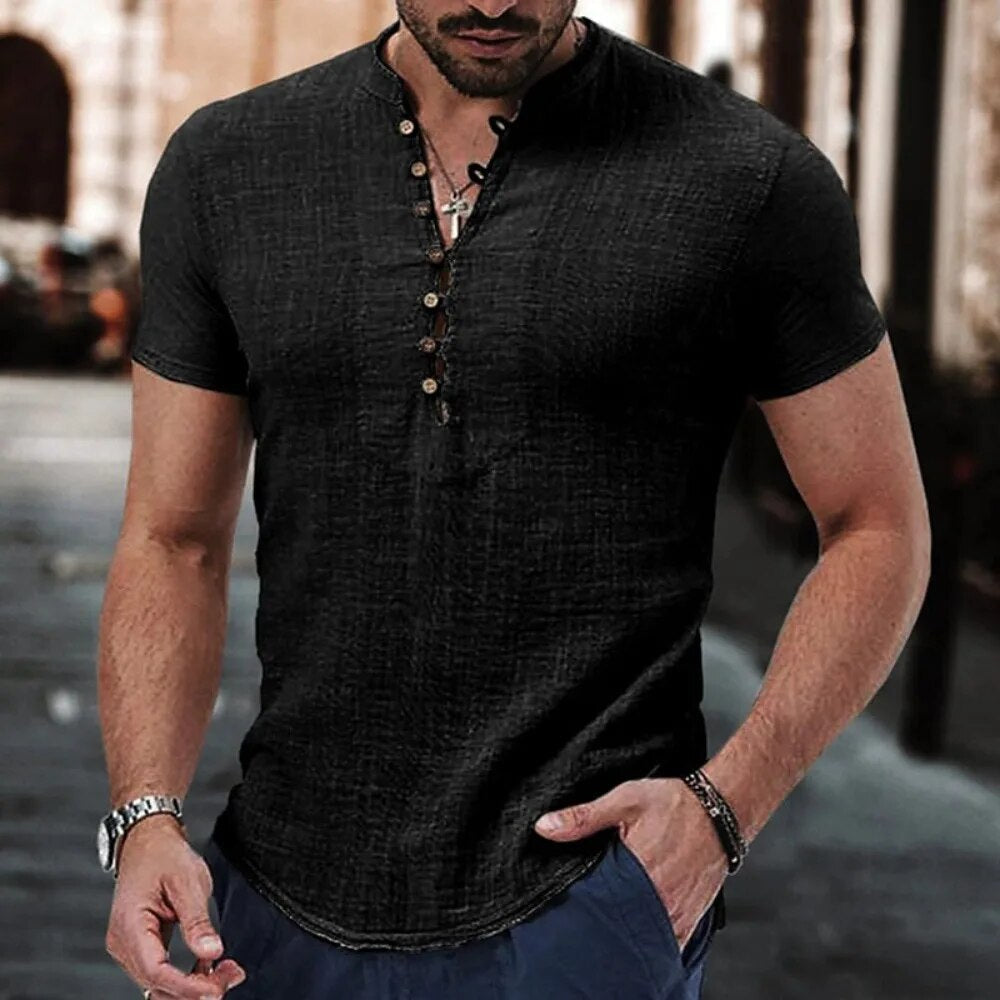 Casual herenshirt met V-hals in diverse kleuren voor een zomerse look