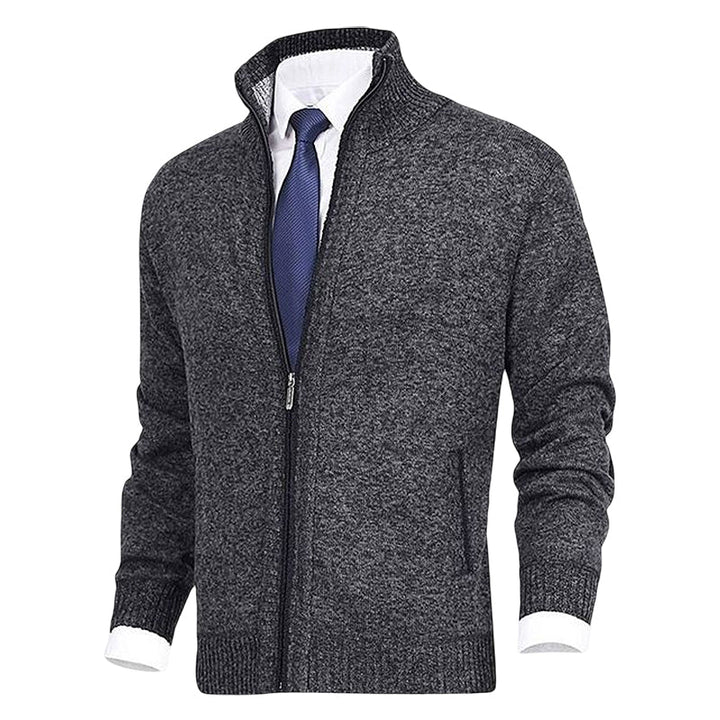 Donkerblauw heren ritsvest met kraag, comfortabel en modieus voor herfst/winter.