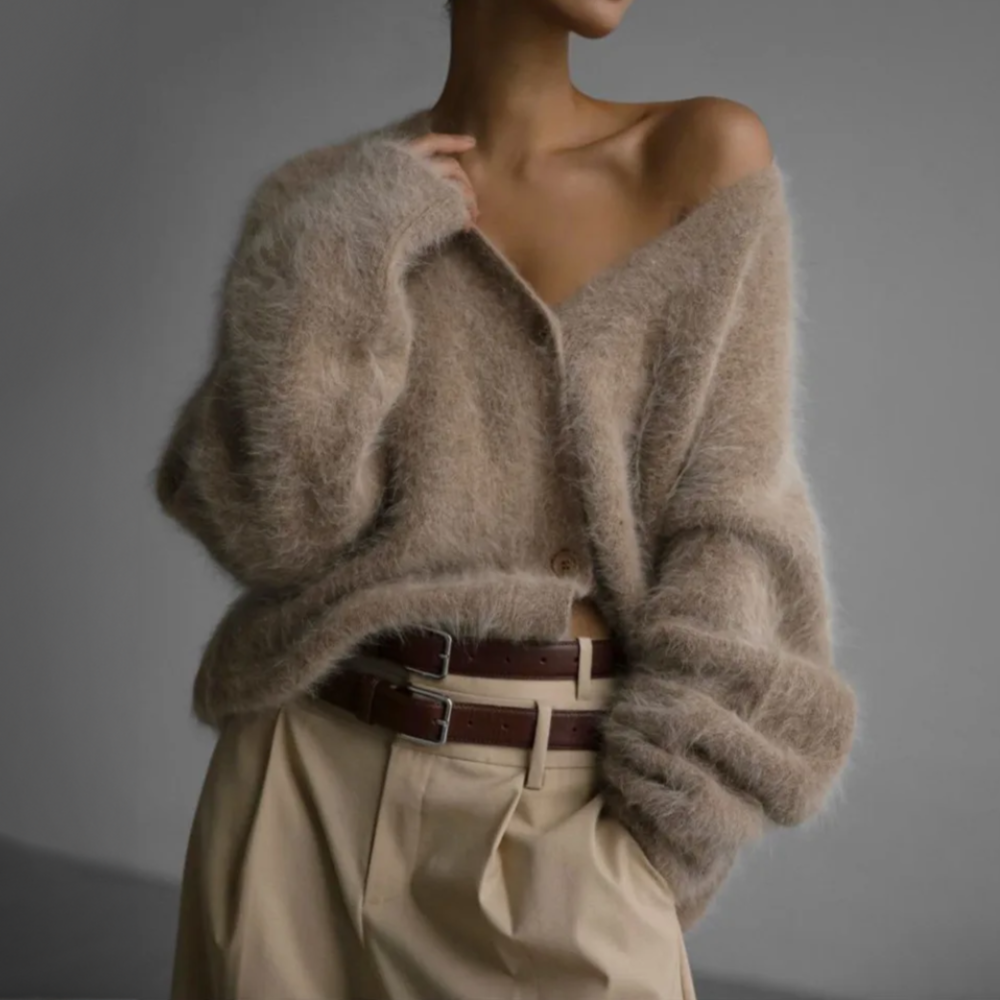 Kasjmier V-hals vest dames, elegant met knopen, oversized pasvorm, zachte stof, veelzijdig voor casual en nette gelegenheden.