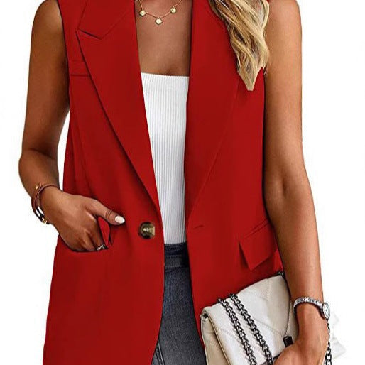 Chique dames mouwloze blazer blouse, perfect voor zakelijk of casual gebruik. Elegant en veelzijdig topje voor elke gelegenheid.