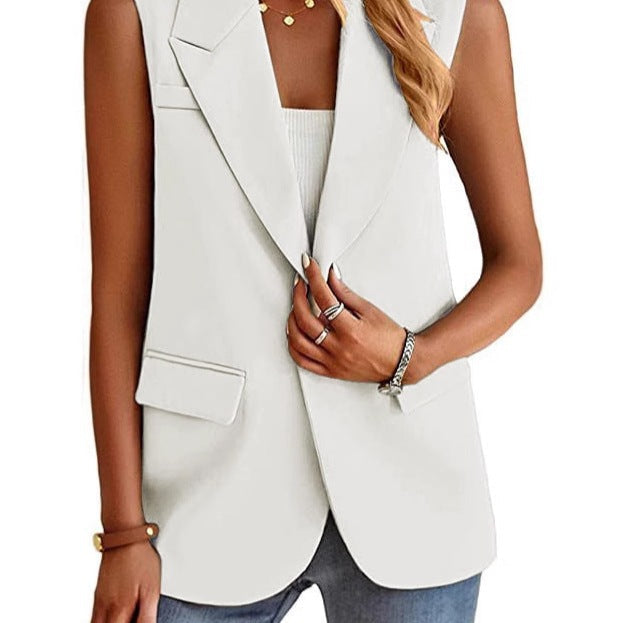 Elegante mouwloze dames blazer blouse, ideaal voor een stijlvolle zakelijke look of een chique avond uit. Damesmode top.