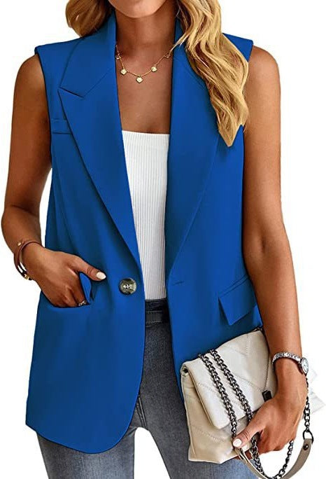 Zakelijke dames mouwloze blazer blouse, perfect als kantooroutfit of voor een professionele look. Elegante en comfortabele top.