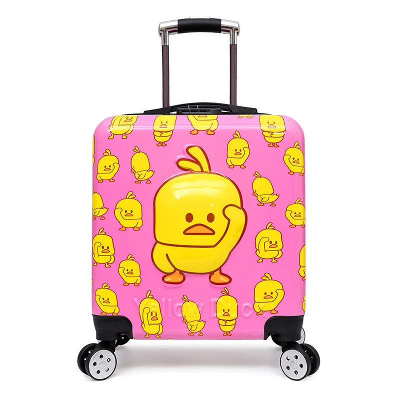 Kleurrijke kindertrolley met hardshell en dierenprint, een leuke en praktische koffer voor jonge reizigers.