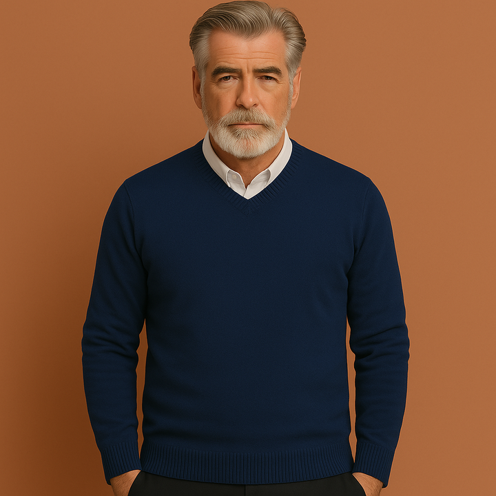 Veelzijdige heren trui met V-hals, geschikt voor zowel casual outfits als een nette, formele look.