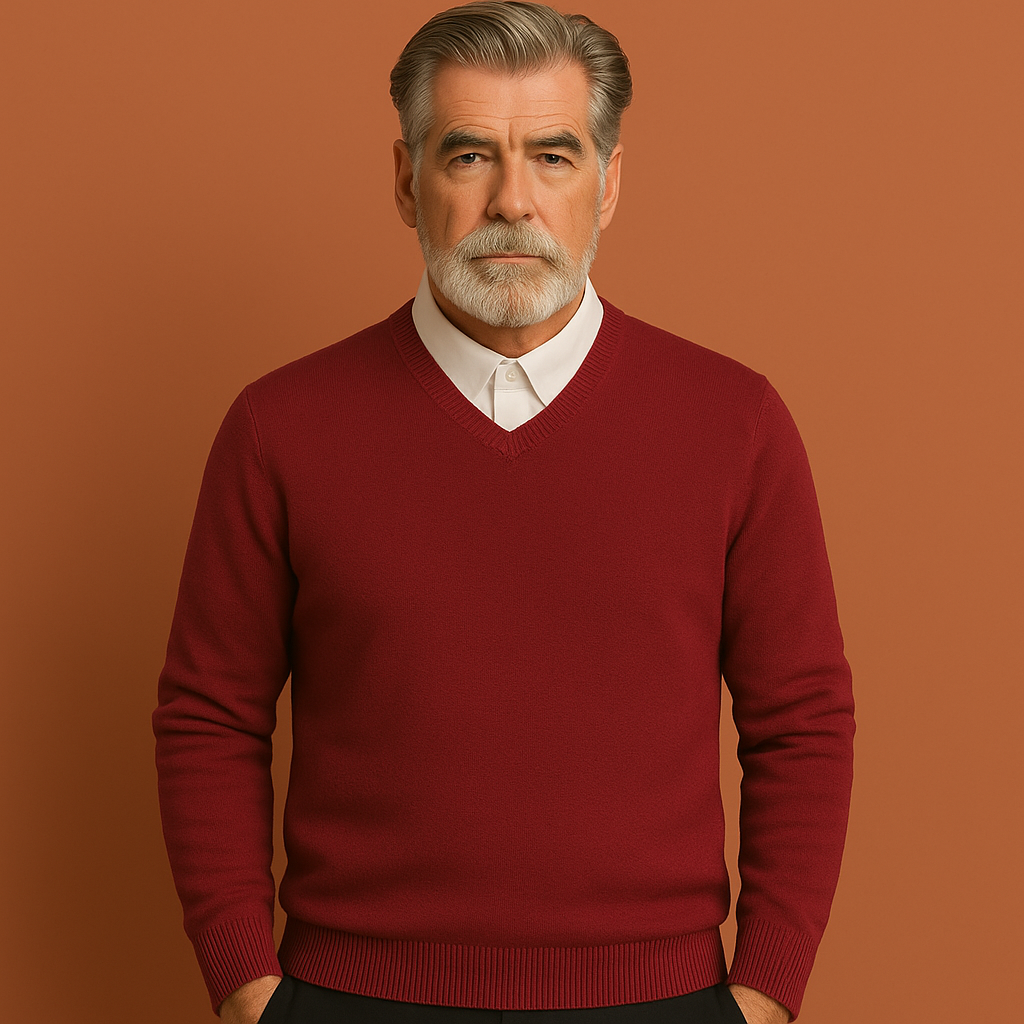 Duurzame klassieke heren V-hals trui, een tijdloze pullover die comfort en stijl moeiteloos combineert.
