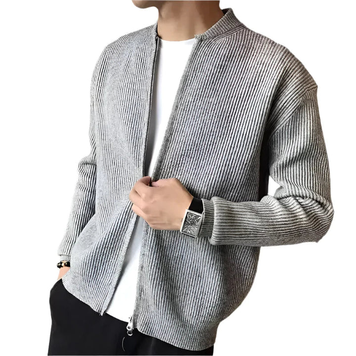 "Klassieke herensweater met ritssluiting, beige kleur, lange mouwen, katoenen stof, veelzijdig voor casual en formele gelegen