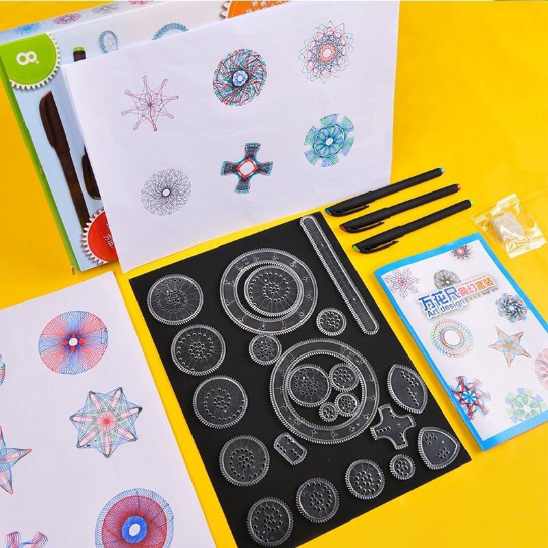 "Klassieke spirograaf tekenset, kleurrijke geometrische patronen, creativiteit voor kinderen, eenvoudige en duurzame set."