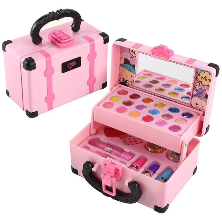 "Kleurrijke make-up set voor kinderen met lippenstift en oogschaduw, veilig en niet-toxisch voor creatief speelplezier."