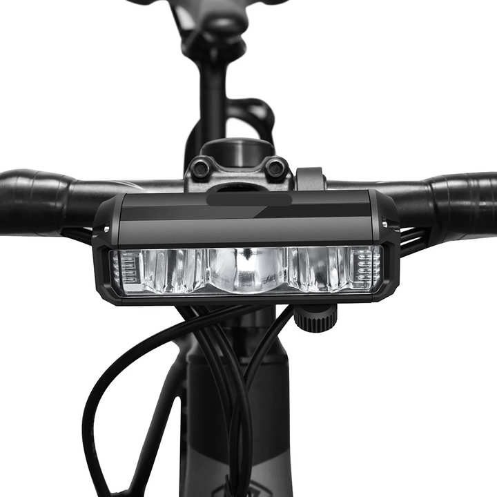"Krachtige 1400 lumen fietslamp, zwarte behuizing, oplaadbaar, weerbestendig ontwerp voor optimale zichtbaarheid"