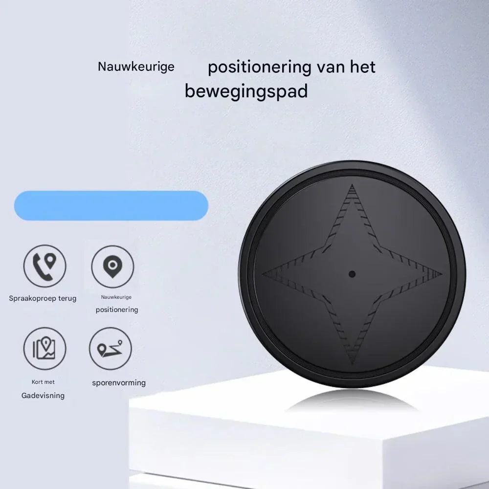 "Krachtige magnetische GPS-tracker, zwart, water- en schokbestendig, metalen bevestiging voor realtime voertuigtracking."