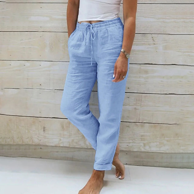 Blauwe dames zomerbroek met elastische taille