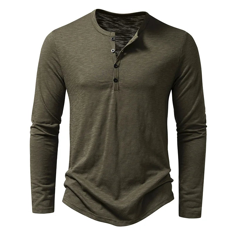 "Lange mouwen Henley overhemd heren in effen kleur met knoopsluiting, stijlvol en comfortabel voor casual en geklede looks."